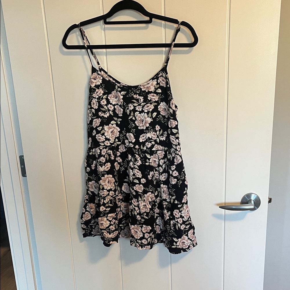 saltwater LUXE Black Slip Dress with Blush Floral Print
